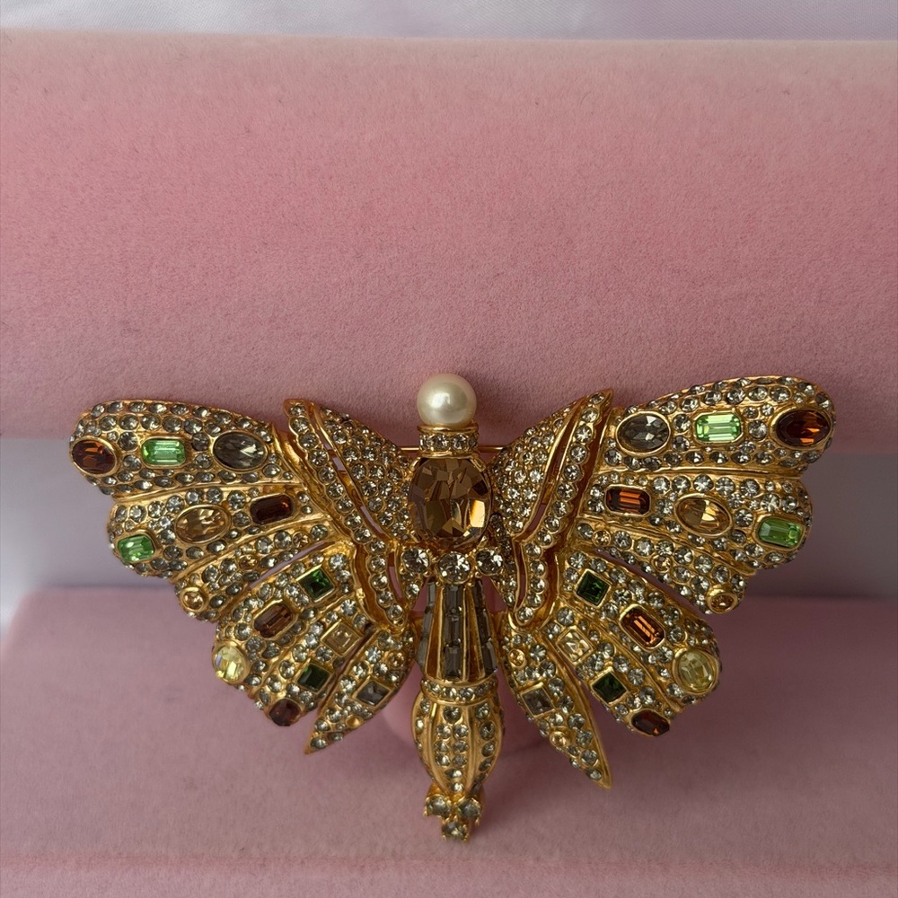 Vintage CINER Multi-Colored Rhinestone Butterfly Brooch